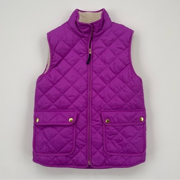 J.Crew Crewcuts Girls' Fuscia Purple Quilted Sherpa Lined Puffer Vest Size 12 - Picture 1 of 5